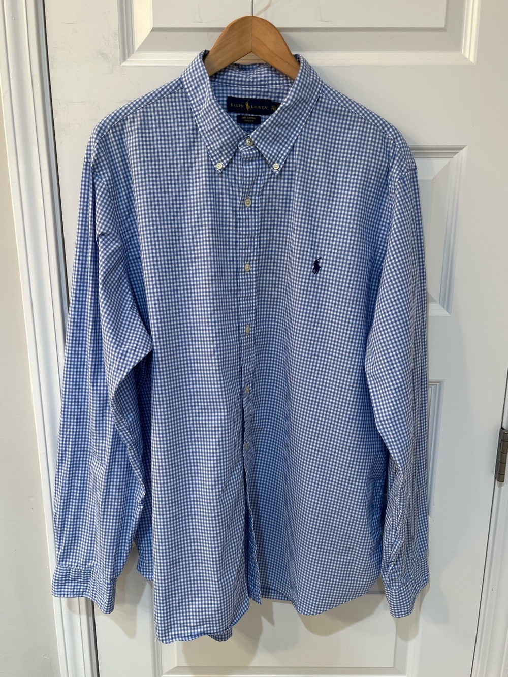Ralph Lauren Shirt Mens XXL Blue Gingham Check Cotton Stretch Button Down Preppy